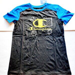 Champion Boys T-Shirt Sports Baseball Basketball Black Blue Short Size 14-16 New